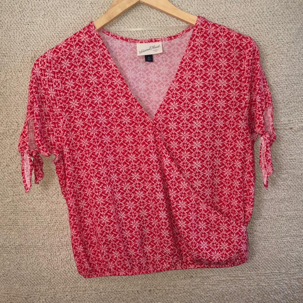Red faux wrap crop top